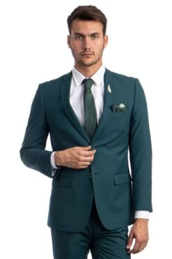 "Teal Green Slim Fit Wedding Suit For Men - Basic 2 Button Style"