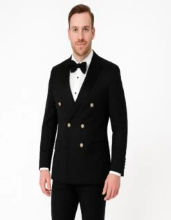 Men’s Black Double-Breasted Tuxedo – Classic Shawl Lapel Suit With Gold Buttons For Weddings, Galas, And Black Tie Events 7 Men’s Black Double-Breasted Tuxedo – Classic Shawl Lapel Suit With Gold Buttons For Weddings, Galas, And Black Tie Events -Alberto Nardoni Shop Men sBlackDouble BreastedTuxedo
