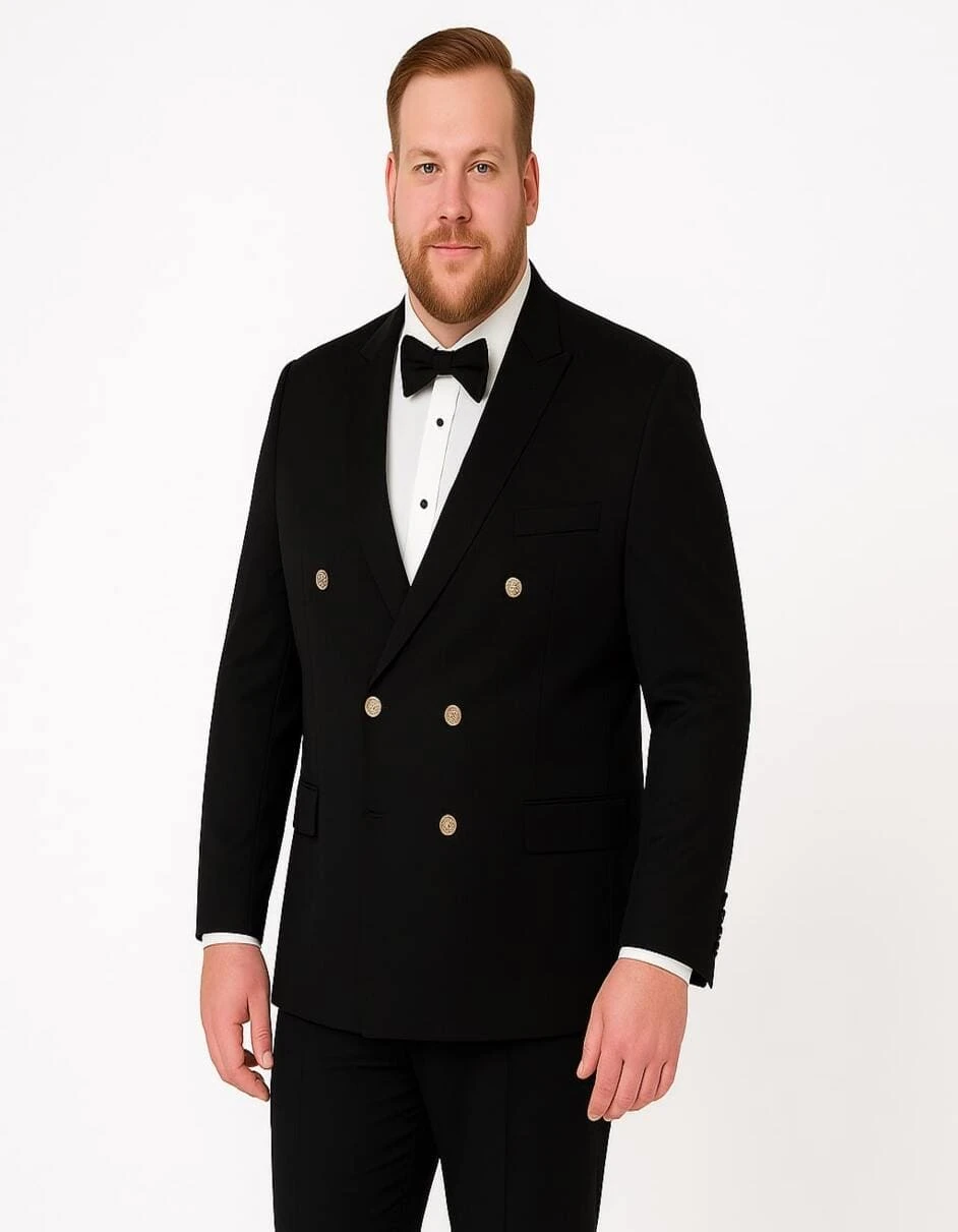 Men’s Black Double-Breasted Tuxedo – Classic Shawl Lapel Suit With Gold Buttons For Weddings, Galas, And Black Tie Events 3 Men’s Black Double-Breasted Tuxedo – Classic Shawl Lapel Suit With Gold Buttons For Weddings, Galas, And Black Tie Events - Image 3