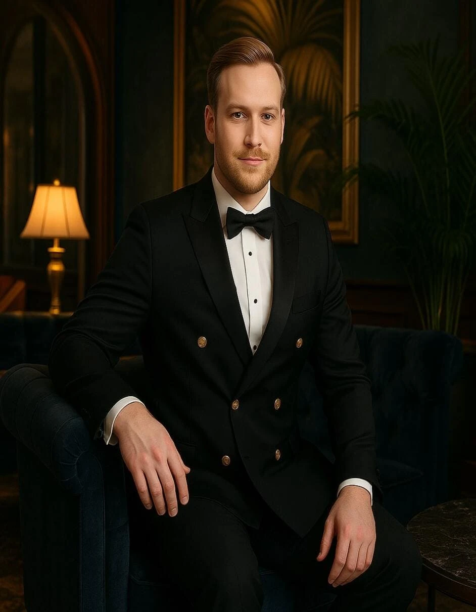 Men’s Black Double-Breasted Tuxedo – Classic Shawl Lapel Suit With Gold Buttons For Weddings, Galas, And Black Tie Events 1 Men’s Black Double-Breasted Tuxedo – Classic Shawl Lapel Suit With Gold Buttons For Weddings, Galas, And Black Tie Events