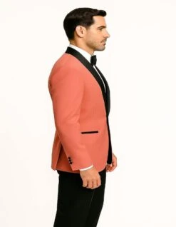 Men’s Coral Pink Tuxedo Jacket With Black Satin Shawl Lapel Velvet Fabric – Modern Slim Fit Formal Blazer 8 Men’s Coral Pink Tuxedo Jacket With Black Satin Shawl Lapel Velvet Fabric – Modern Slim Fit Formal Blazer -Alberto Nardoni Shop Men sCoralpink