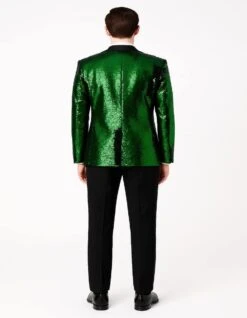 Men's Green Sequin Tuxedo Jacket With Black Satin Lapel And Bow Tie – Sparkling Party And Stage Blazer By Alberto Nardoni -Alberto Nardoni Shop Men sGreen