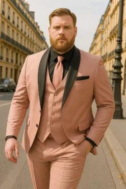 Men's Light Pink 3-Piece Tuxedo Suit With Black Satin Shawl Lapel – Formal Wear - Ultra Slim Fitted In Blush Color -Alberto Nardoni Shop Men sLightPink3 PieceTuxedoSuitwithBlackSatinShawlLapel FormalWear UltraSlimFittedinBlushcolor