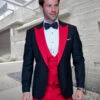 Mens Wool Vested Wide Contrast Peak Black And Red Wedding Tuxedo 3 Mens Wool Vested Wide Contrast Peak Black And Red Wedding Tuxedo -Alberto Nardoni Shop Mens 1 Button Contrast Peak Wedding Tuxedo in Red bf576543 01ba 4f34 9ed3 aeeef8c5f63c