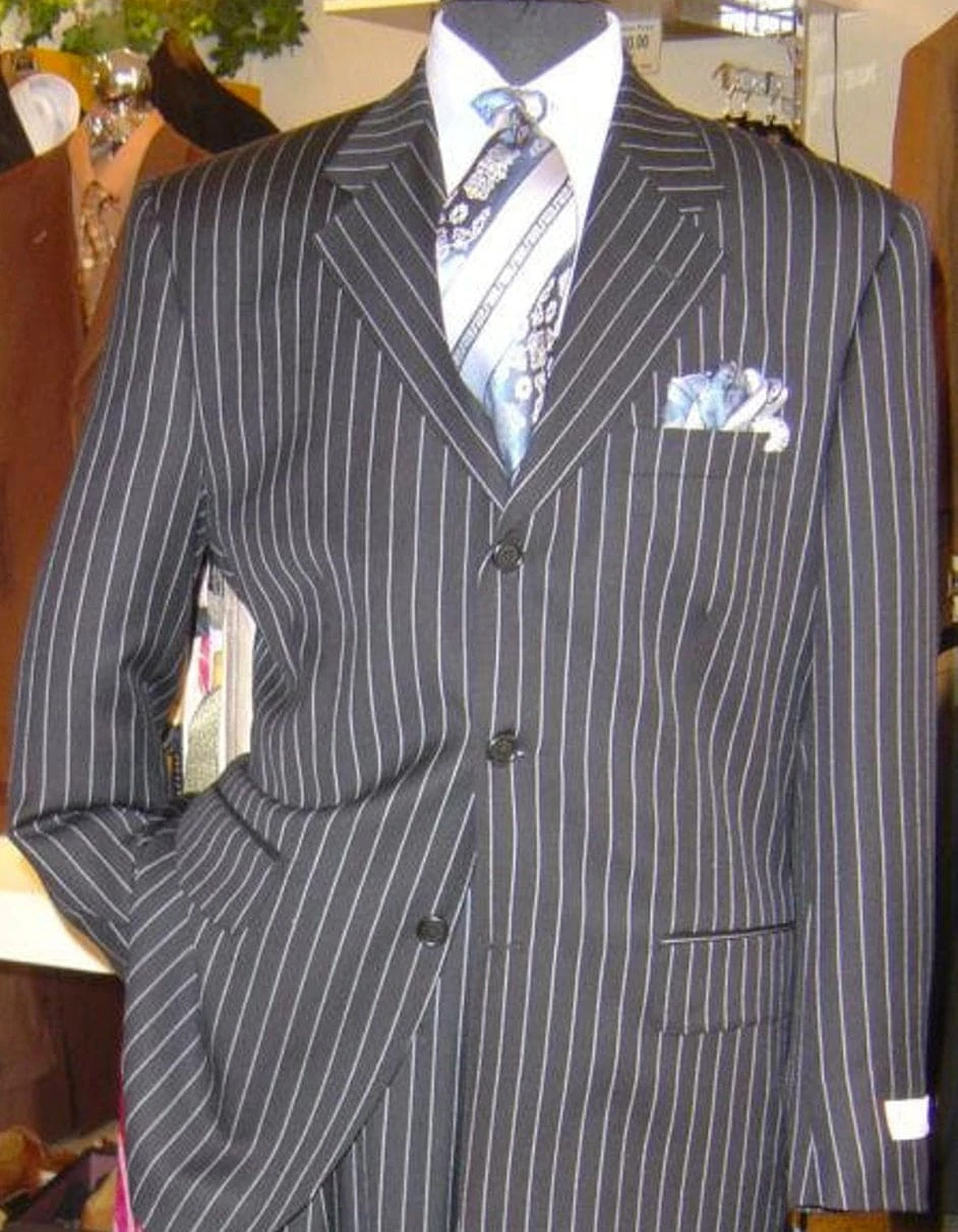 Gangster Suit - Mobster Suit - Mafia Suit For Mens 3 Button Black & White Bold Chalk Pinstripe Gangster Suit 1 Gangster Suit - Mobster Suit - Mafia Suit For Mens 3 Button Black & White Bold Chalk Pinstripe Gangster Suit