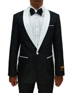 Mens Swirl & Diamond Pattern Prom Tuxedo Jacket In Black & White