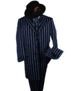 Gangster Suit - Mobster Suit - Mafia Suit For Mens Gangster Zoot Suit In Black & White Chalk Stripe