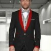 Holiday Suit - Christmas Suit - Christmas Blazer Men's Black/Red Shawl Lapel 1 Button Modern Fit Two Toned Lapel Evening Tuxedos - Red Tuxedo -Alberto Nardoni Shop Mens Black Red Tuxedo 31069