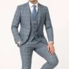 Mens Blue Windowpane Checkered Slim Fit Suit – 3 Piece Stretch Business Suit -Alberto Nardoni Shop Mens Blue Windowpane Checkered Slim Fit Suit