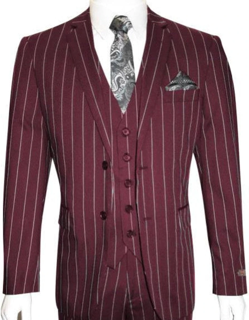 Gangster Suit - Mobster Suit - Mafia Suit For Mens 2 Button Gangster Pinstripe Suit In Burgundy 1 Gangster Suit - Mobster Suit - Mafia Suit For Mens 2 Button Gangster Pinstripe Suit In Burgundy