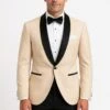 Mens Champagne Light Tan Tuxedo Jacket With Black Shawl Lapel – Classic One-Button Formal Dinner Jacket - Nude Color -Alberto Nardoni Shop Mens Champaign Light Tan Tuxedo