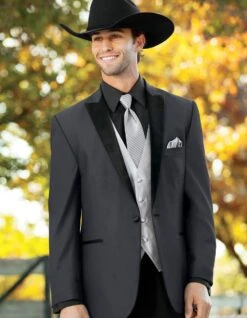 Grey Prom Suit - Gray Wedding Suit - Gray Tuxedo 1 Button Peak Lapel Cowboy Tuxedo In Grey