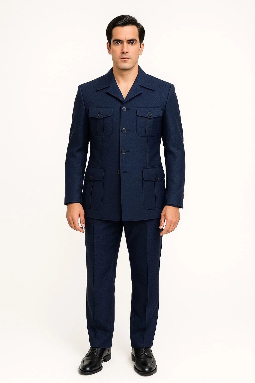 Mens Classic Navy Safari Suit With Utility Jacket And Coordinated Trousers 1 Mens Classic Navy Safari Suit With Utility Jacket And Coordinated Trousers