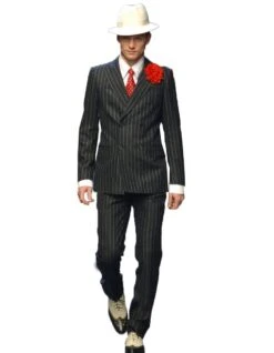 Mafia Outfit - Mobster Outfit - Italian Costume Black Striped Pattern Suit