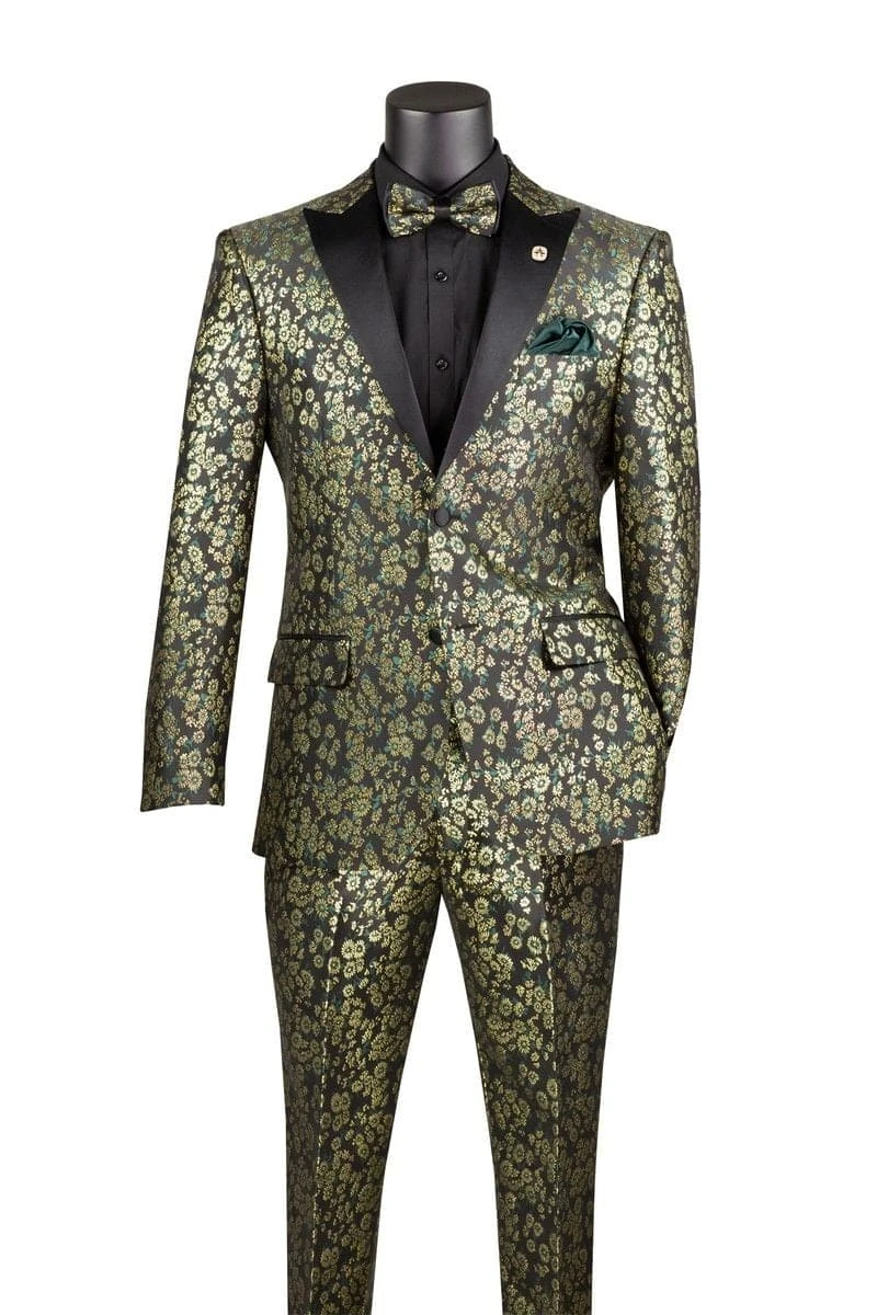 Emerald Green And Gold Floral Tuxedo Suit For Men Perfect Prom Or Wedding Suit 4 Emerald Green And Gold Floral Tuxedo Suit For Men Perfect Prom Or Wedding Suit - Image 4