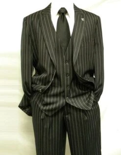 Gangster Suit - Mobster Suit - Mafia Suit For Mens 2 Button Gangster Pinstripe Suit In Black