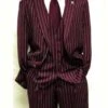 Mens 2 Button Vested 3 Piece Gangster Bold Pinstripe SuitBurgundy