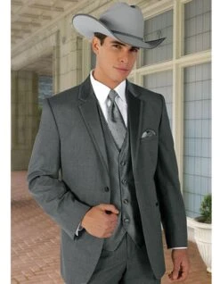 2 Button Trim Cowboy Tuxedo In Grey Cowboy Suit - Country Wedding Suits