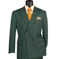 Mens Hunter Green Pinstripe Double-Breasted Suit – Bold 6-Button Vintage Gangster Style 1920s Look -Alberto Nardoni Shop Mens Hunter Green Pinstripe Double Breasted Suits