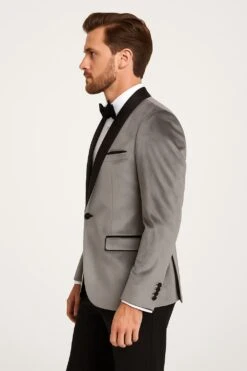 Mens Light Gray Velvet Tuxedo Jacket – Slim Fit Shawl Lapel Formal Blazer + Black Pants Included -Alberto Nardoni Shop Mens Light Gray Velvet Tuxedos Jacket