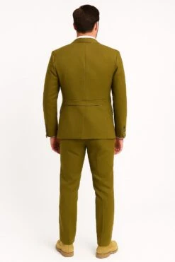 Mens Light Olive Green Linen Suit Three-Piece Style– Formal Suit With Vest And Flat Front Pants -Alberto Nardoni Shop Mens Light Olive Green Linen Suits