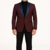 Mens Maroon Tuxedo Jacket With Blue Satin Shawl Lapel – Slim Fit Formal Blazer In Burgundy And Navy Blue