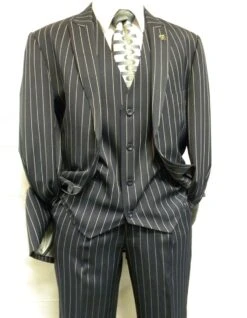 Gangster Suit - Mobster Suit - Mafia Suit For Mens 2 Button Gangster Pinstripe Suit In Navy