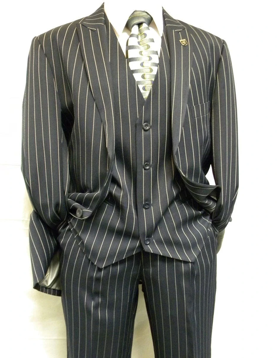 Gangster Suit - Mobster Suit - Mafia Suit For Mens 2 Button Gangster Pinstripe Suit In Navy 1 Gangster Suit - Mobster Suit - Mafia Suit For Mens 2 Button Gangster Pinstripe Suit In Navy