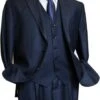 2BV Men's 3 Piece Dark Navy Blue Suit For Men Mini Pinstripe ~ Stripe Conservative Italian Design Suit Vested Side Vent Flat Front Pants