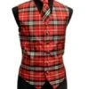 Mens New Years Outfit Mens Slim Fit Polyester Plaid White/Red And Black Vest Fashion Set - Men's Neck Ties - Mens Dress Tie - Trendy Mens Ties -Alberto Nardoni Shop Mens Polyester Vest Bow Tie 3141