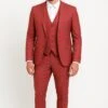 Mens Red And Grey Plaid 3-Piece Suit With Vest - Modern Fit Peak Lapel By Dominique Wilson -Alberto Nardoni Shop Mens Red and Grey Plaid Three Piece Suit