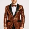 Mens Rose Gold Sequin Tuxedo Jacket With Black Satin Shawl Lapel And Matching Bow Tie -Alberto Nardoni Shop Mens Rose Gold Sequin Tuxedo Jacket