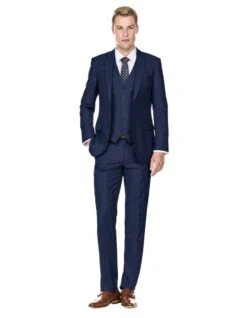 3 Piece Suit - Navy Blue Three Piece Suit - Mens Savvy Slim Vested Suit Navy Blue