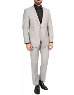 Mens Slim Fit Sharkskin Shawl Prom Tuxedo In Light Grey