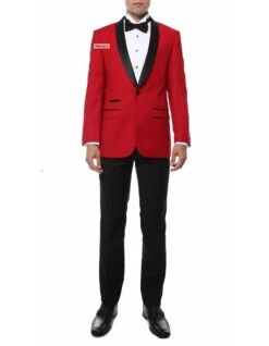 Mens Slim Fit Shawl Prom Tuxedo In Red