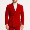 Mens Slim Fit Red Velvet Double Breasted Suit With Peak Lapel – Formal Tuxedo Style -Alberto Nardoni Shop Mens Slim Fit Red Velvet