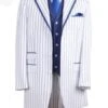 Mens Pimp Coat + Pimp Jacket Vest And Pants - Gangster Stripe White And Blue Suit -Alberto Nardoni Shop Mens Three Button White Blue Suit