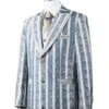 Men's Unique Blue - Artistic Stripe ~ Pinstripe 2 Button Vested 3 Piece Fashion Suit Trimmed Pleated Pants Fashion Tuxedo For Men -Alberto Nardoni Shop Mens Two Buttons Blue Tuxedo 219