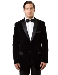 Mens Peak Lapel Velvet Tuxedo JacketBlack