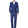 3 Piece Suit - Navy Blue Three Piece Suit - Mens Vested Smart Modern Fit Suit Indigo Blue