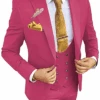 Mens One Button Vested Wedding Suit With Gold Buttons In Rose Gold