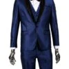 Mens 1 Button Shawl Lapel Vested Wedding | Prom Tuxedo In Navy Sharkskin