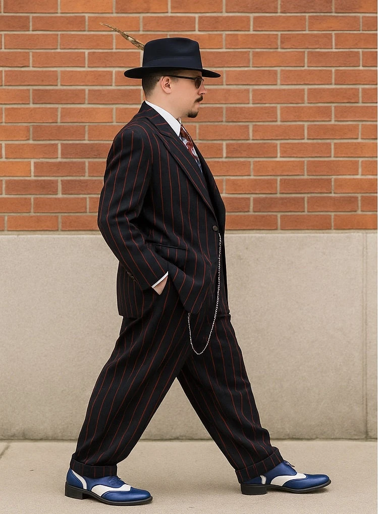 Mens High Fashion Vested Black And Red Pinstripe Zoot Suit For Sale ~ Pachuco Mens Suit Perfect For Wedding - Image 3