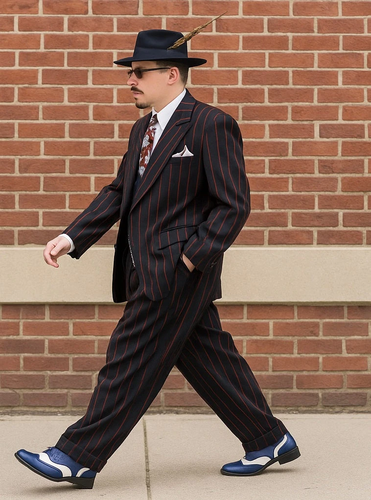 Mens High Fashion Vested Black And Red Pinstripe Zoot Suit For Sale ~ Pachuco Mens Suit Perfect For Wedding - Image 5