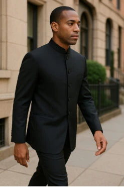 Mens Long Mandarin Collar Zoot Suit Black Tuxedo -Alberto Nardoni Shop Mens Long Mandarin Collar Zoot Suit Black Tuxedo 3