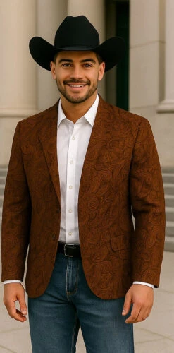 Mens Notch Lapel Paisley Blazer Copper