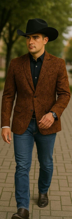 Mens Notch Lapel Paisley Blazer Copper -Alberto Nardoni Shop Mens Notch Lapel Paisley Blazer Copper 3