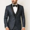 Mens Midnight Blue Stripe Tuxedo Jacket With Black Satin Shawl Lapel – Shiny Formal Party Suit -Alberto Nardoni Shop Midnight Blue Stripe Tuxedo Jacket