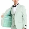 Mens Two Button Vested Peak Lapel Pastel Wedding & Prom Suit In Mint Green