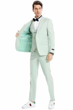 Mens Two Button Vested Peak Lapel Pastel Wedding & Prom Suit In Mint Green -Alberto Nardoni Shop Mint Green Suits 1